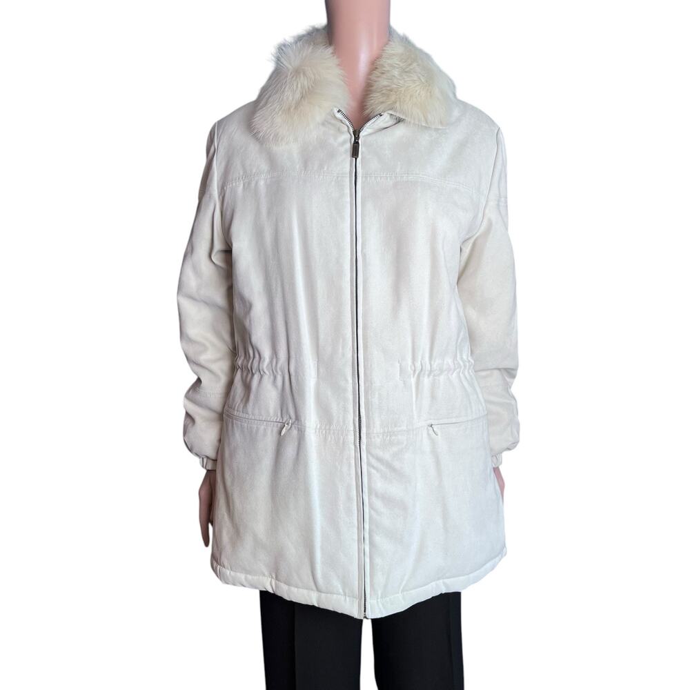 Bromley Sport Cream Parka Sz S DuPont Thermolite Faux Fur Collar Faux Suede Luxe